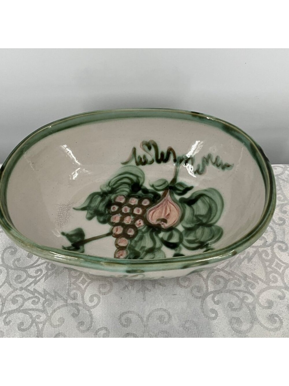 John Taylor Harvest Hand Painted Ceramic Oval Serving Bowl Green Fruit Motif
